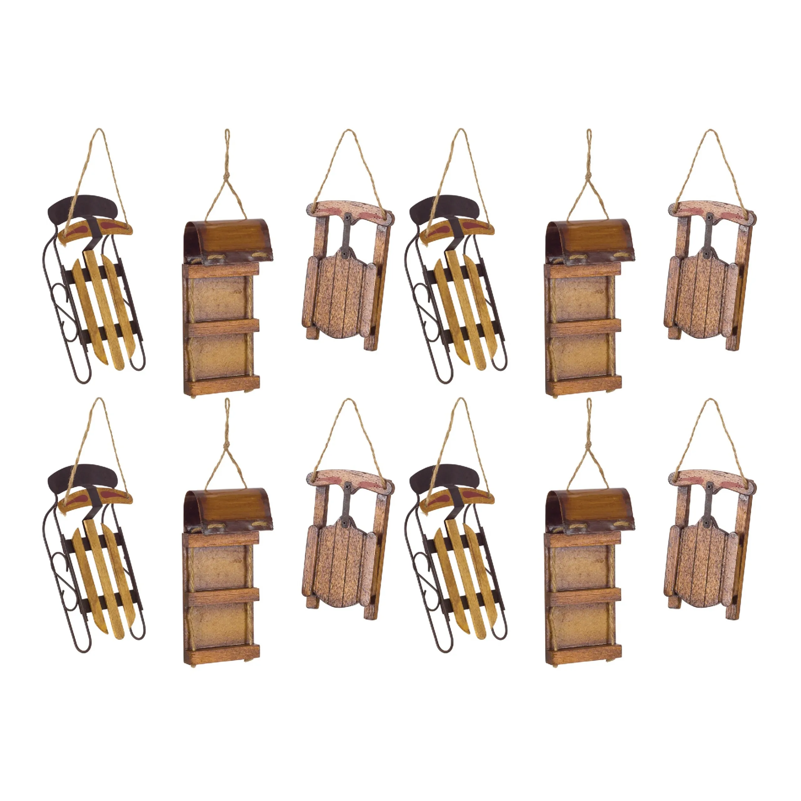 Contemporary Home Living Sleighs>Set Of 12 Wood Sled Design Hanging Ornaments Decorations 5.75"
