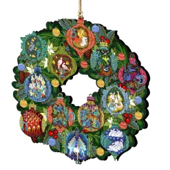 Designocracy Entertainment>Set Of 2 Wreath With 12 Days Of Christmas Wooden Ornaments 5.5"
