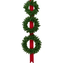 Traditional Pine Wreaths*Northlight Set Of 3 Wreaths On Red Ribbon Hanging Christmas Decoration, 6.5'