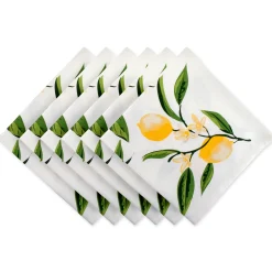 Contemporary Home Living Set Of 6 Yellow And White Lemon Bliss Printed Square Napkins 20"