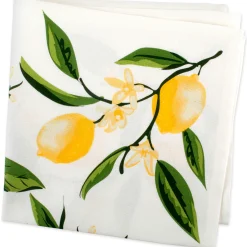 Contemporary Home Living Set Of 6 Yellow And White Lemon Bliss Printed Square Napkins 20"