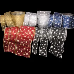 The Ribbon People Shimmering Navy And Silver Sheer Glitter Star Print Fuzzy Wired Craft Ribbon 2" X 20 Yards