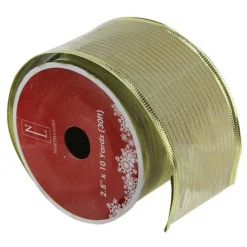 Ribbon*Northlight Shimmery Gold Horizontal Striped Christmas Wired Craft Ribbon 2.5" X 10 Yards