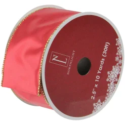 Ribbon*Northlight Shiny Red And Gold Solid Wired Christmas Craft Ribbon 2.5" X 10 Yards