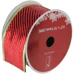 Ribbon*Northlight Shiny Red And Gold Striped Wired Christmas Craft Ribbon 2.5" X 10 Yards