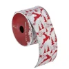 Ribbon*Northlight Silver And Red Flying Reindeer Wired Christmas Craft Ribbon 2.5" X 10 Yards
