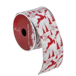 Ribbon*Northlight Silver And Red Flying Reindeer Wired Christmas Craft Ribbon 2.5" X 10 Yards