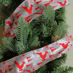 Ribbon*Northlight Silver And Red Flying Reindeer Wired Christmas Craft Ribbon 2.5