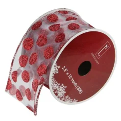 Ribbon*Northlight Silver And Red Glittering Polka Dots Christmas Wired Craft Ribbon 2.5" X 10 Yards