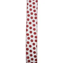 Ribbon*Northlight Silver And Red Glittering Polka Dots Christmas Wired Craft Ribbon 2.5" X 10 Yards