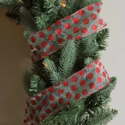 Ribbon*Northlight Silver And Red Glittering Polka Dots Christmas Wired Craft Ribbon 2.5