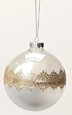 Roman Finials>Silver Mirrored With Gold Lace Inspired Accent Glass Teardrop Christmas Ornament 4.5"