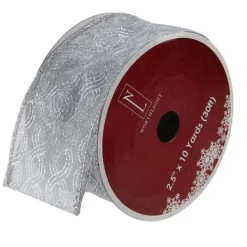 Ribbon*Northlight Silver Shimmering Swirl Christmas Wired Craft Ribbon 2.5" X 10 Yards