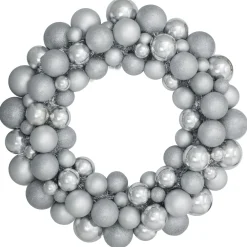 Shatterproof Ball Wreaths*Northlight Silver Splendor 3-Finish Shatterproof Ball Christmas Wreath 24" - Unlit