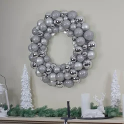 Shatterproof Ball Wreaths*Northlight Silver Splendor 3-Finish Shatterproof Ball Christmas Wreath 24" - Unlit
