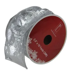 Ribbon*Northlight Silver Wired Christmas Words Craft Ribbon 2.5" X 10 Yards