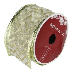 Ribbon*Northlight Sparkling Gold Chevron Wired Christmas Craft Ribbon 2.5" X 10 Yards