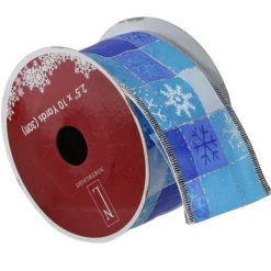 Ribbon*Northlight Squares Of Blue Snowflake Wired Christmas Craft Ribbon 2.5" X 10 Yards