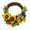 Northlight Sunflower And Mum Twig Autumn Artificial Floral Wreath, 20-Inch