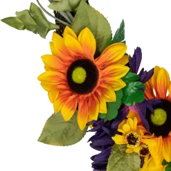 Northlight Sunflower And Mum Twig Autumn Artificial Floral Wreath, 20-Inch