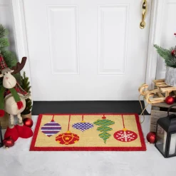 Wall & Door Decorations*Northlight Tan Brown And Red Christmas Ornaments Coir Outdoor Doormat 18" X 30"