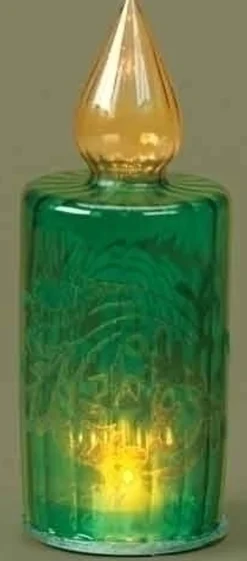 Candles & Holders*Roman Tis The Season Led Lighted Green Glass Christmas Candle Lamp With Velveteen 8.5"