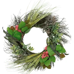 Northlight Wheat, Eucalyptus And Twig Artificial Wreath, 22-Inch