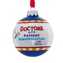 Kurt Adler Occupations>White And Blue Doctors Are Patientalities Glittered Christmas Ball Ornament 3" (75Mm)