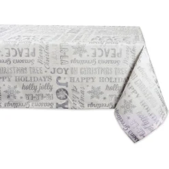 Linens*CC Home Furnishings White And Metallic Silver Colored Christmas Collage Rectangular Tablecloth 60" X 84"
