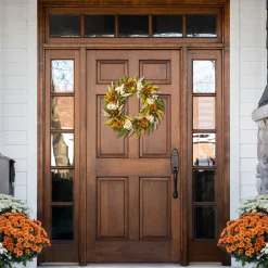 Northlight White And Orange Hydrangea Artificial Fall Harvest Twig Wreath, 28-Inch, Unlit