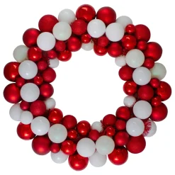 Shatterproof Ball Wreaths*Northlight White And Red 3-Finish Shatterproof Ball Christmas Wreath - 24-Inch, Unlit