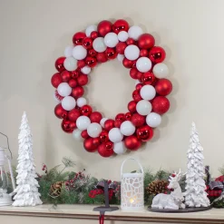 Shatterproof Ball Wreaths*Northlight White And Red 3-Finish Shatterproof Ball Christmas Wreath - 24-Inch, Unlit