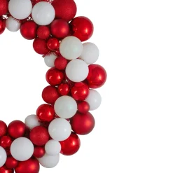 Shatterproof Ball Wreaths*Northlight White And Red 3-Finish Shatterproof Ball Christmas Wreath - 24-Inch, Unlit
