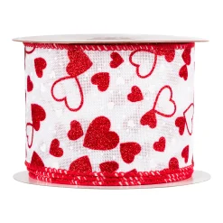 Northlight White And Red Glittered Hearts Valentine's Day Wired Craft Ribbon 2.5
