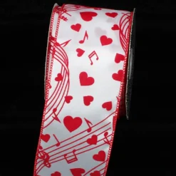 The Ribbon People White And Red Love Notes Wired Craft Ribbon 3" X 20 Yards