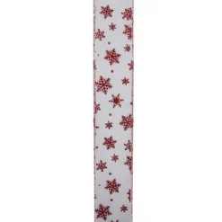 Ribbon*Northlight White And Red Snowflake Christmas Wired Craft Ribbon 2.5" X 10 Yards