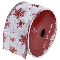 Ribbon*Northlight White And Red Snowflake Christmas Wired Craft Ribbon 2.5