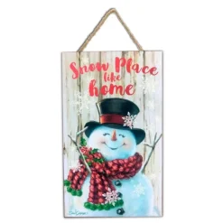 Signs & Plaques*Glow Decor White And Red Snowman Printed Rectangular Christmas Wall Sign With Rope Hanger 10" X 6"