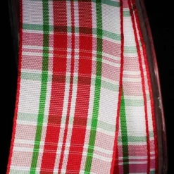 Ribbon*The Ribbon People White And Red Woven Narrow Plaid Wired Craft Ribbon 1.5" X 22 Yards
