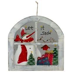 Signs & Plaques*Northlight White Rustic "Let It Snow" Snowman Glass Window Scene Christmas Wall Decor