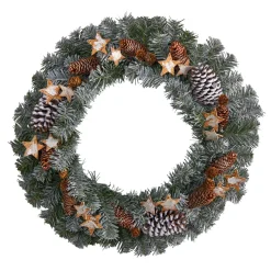 Frosted, Flocked, Iced Wreaths*Nearly Natural Winter Frosted Stars And Pinecones Artificial Christmas Wreath, 24-Inch, Unlit