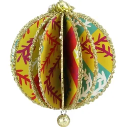 Midwest Balls>Yellow And Red Floral Sliced Christmas Ball Ornament 4" (100Mm)